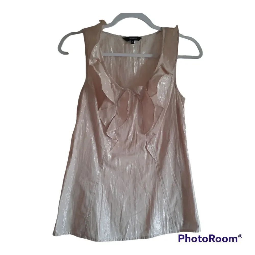 EXPRESS METALLIC SHIMMERY RUFFLE ACCENT BLOUSE TOP